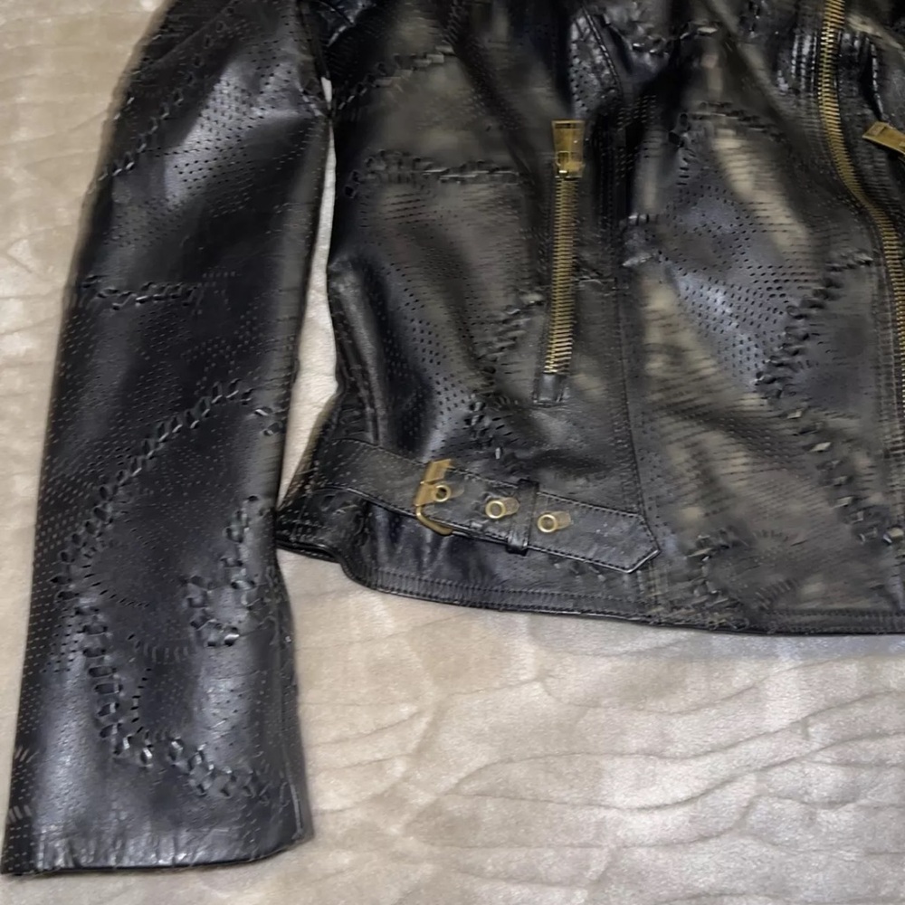 Ralph Lauren Black label Jacket Leather Moto Biker Black size 4 - Picture 9 of 16